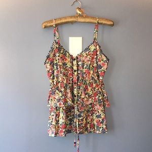 Anthropologie spaghetti strap floral ruffled top